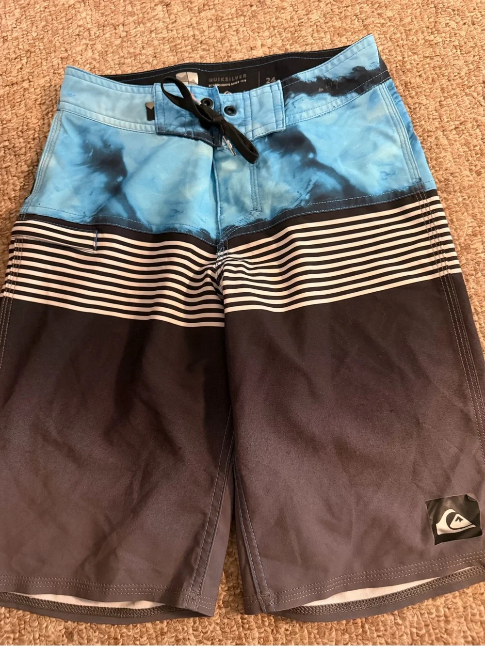 Quiksilver boy’s Blue and Navy Stripe Boardshorts